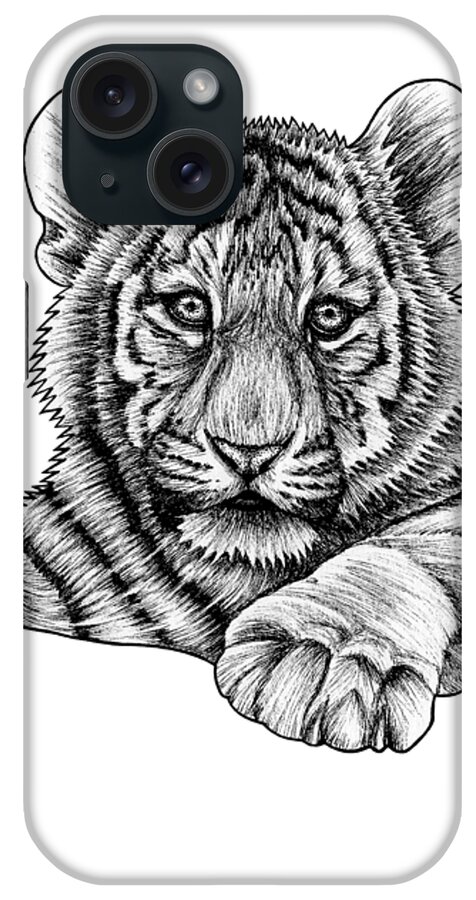 Tiger iPhone Case featuring the drawing Peeking tiger cub by Loren Dowding