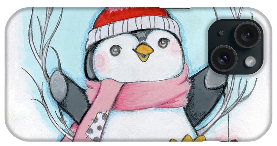 Penguin Wreath iPhone Case featuring the painting Penguin Wreath by Valarie Wade