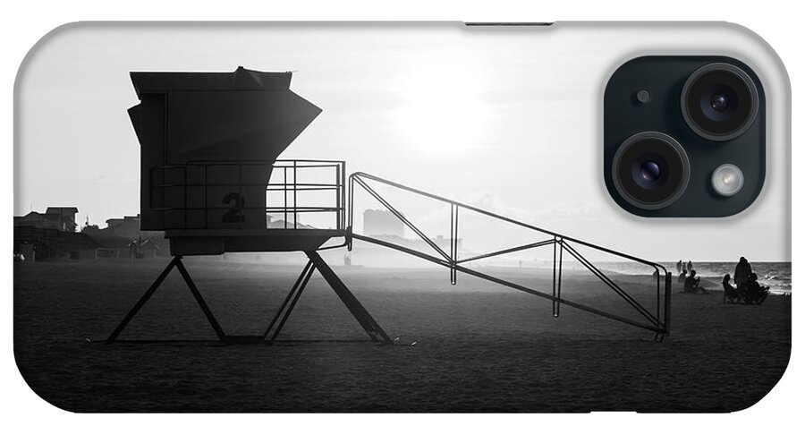America iPhone Case featuring the photograph Pensacola Beach Lifeguard Tower Two Sunrise Black and White Phot by Paul Velgos