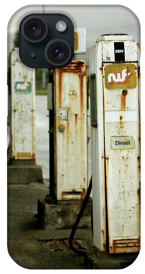 Weathered iPhone Case featuring the photograph Petrol Gas Pumps, Caernarfon by Dangerous disco