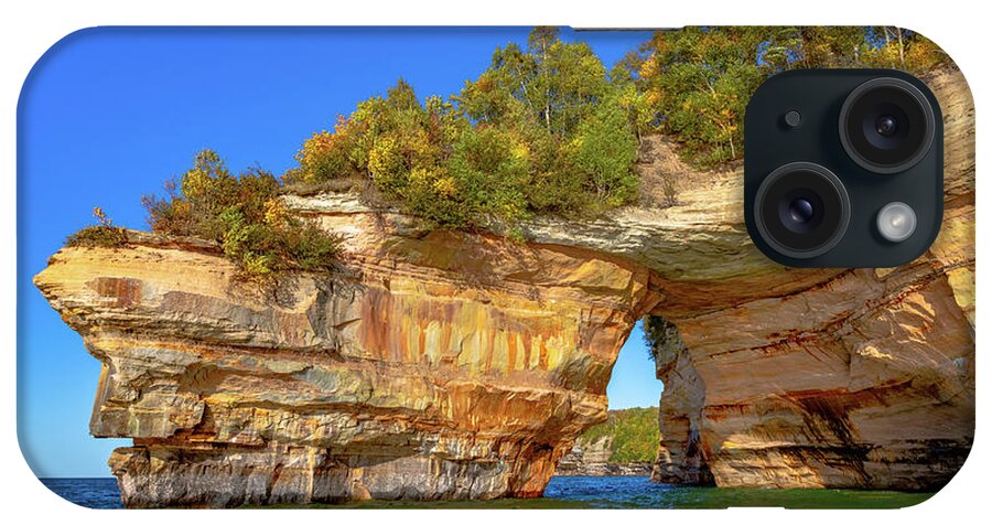 Pictured Rocks iPhone Case featuring the photograph Pictured Rocks Michigan Lovers Leap -6635 by Norris Seward
