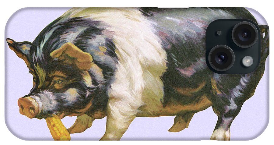Agriculture iPhone Case featuring the drawing Pig Eating Corn by CSA Images