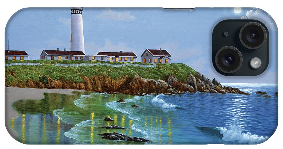 Lighthouse And Houses By Ocean At Pigeon Point iPhone Case featuring the painting Pigeon Point, Ca by Eduardo Camoes