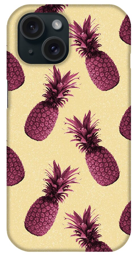 Pineapple Pattern iPhone Case featuring the mixed media Pineapple Pattern - Tropical Pattern - Summer- Pineapple Wall Art - Purple, Beige - Minimal by Studio Grafiikka