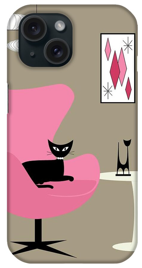 Mid Century Modern iPhone Case featuring the digital art Pink Egg Chair with Cats by Donna Mibus
