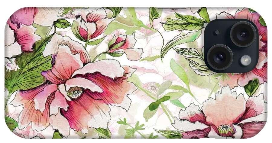 Peony iPhone Case featuring the painting Pink Peony Blossoms by Sand And Chi