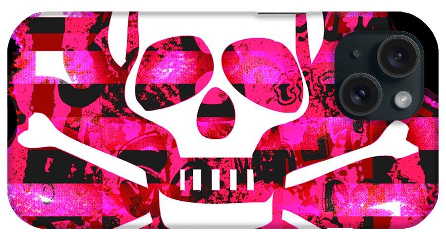 Skull iPhone Case featuring the digital art Pink Skull Crossbones Graphic by Roseanne Jones