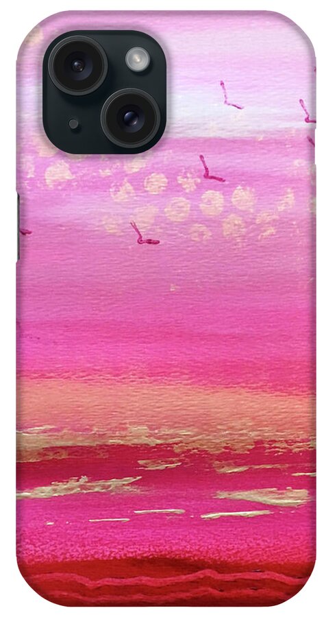 Pink Beach iPhone Case featuring the painting Pink Sky Beach by Nancy Merkle