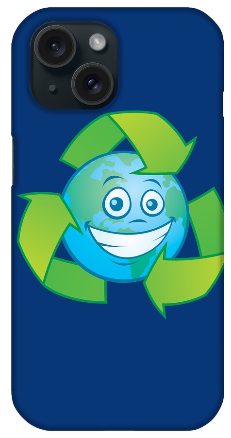 Green iPhone Case featuring the digital art Planet Earth Recycle Cartoon Character by John Schwegel