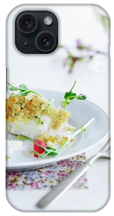 White Background iPhone Case featuring the photograph Plate Of Crusted Fish by Line Klein