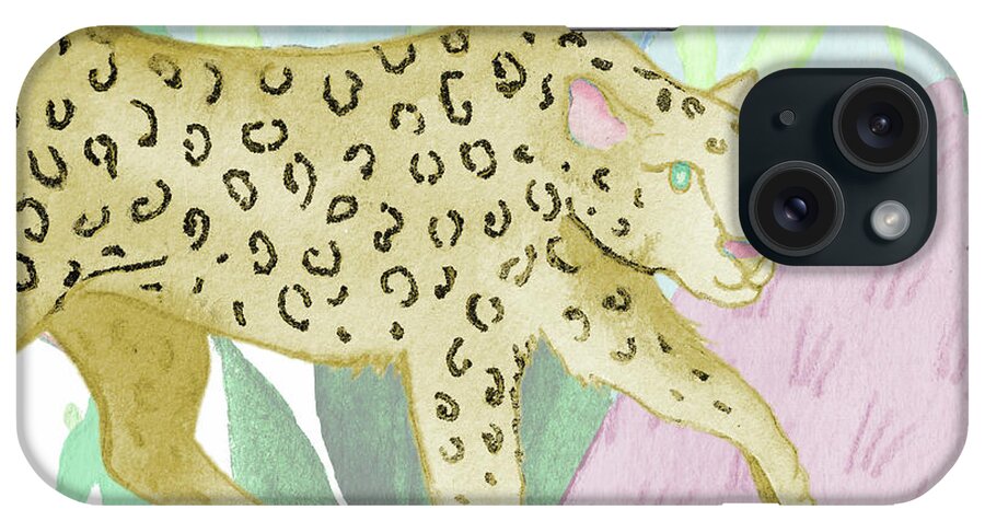 Playful iPhone Case featuring the mixed media Playful Cheetah In Yellow by Elizabeth Medley