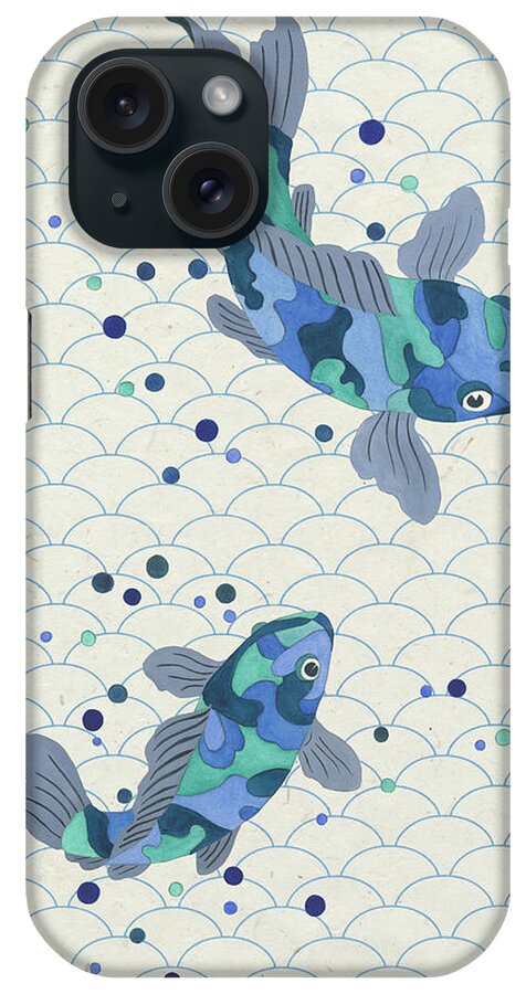 Blue iPhone Case featuring the painting Playful Koi I by Rebecca Bruce Bryant