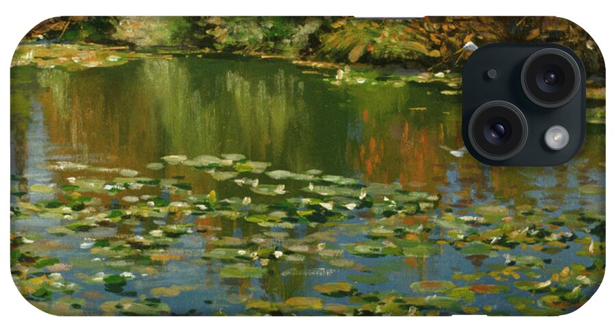 An Egret At The Edge Of The Water With Lili Pads All Around iPhone Case featuring the painting Plein Air Egret 1 by Michael Budden