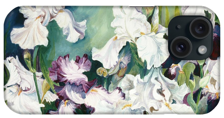 Plum And White Iris iPhone Case featuring the painting Plum And White Iris by Joanne Porter