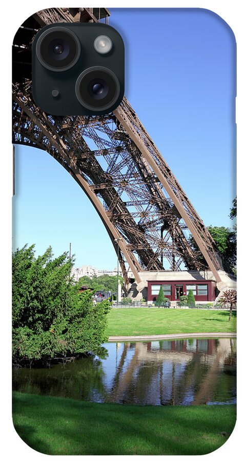 Clear Sky iPhone Case featuring the photograph Pond At Foot Of Eiffel Tower by Aristotoo