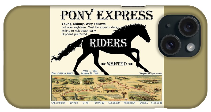 Pony Express iPhone Case featuring the digital art Pony Express Want Ad by Lisa Redfern