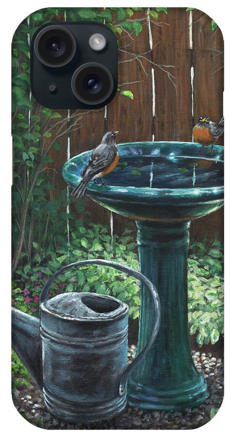 Birdbath iPhone Case featuring the painting Pool Party by Kim Lockman
