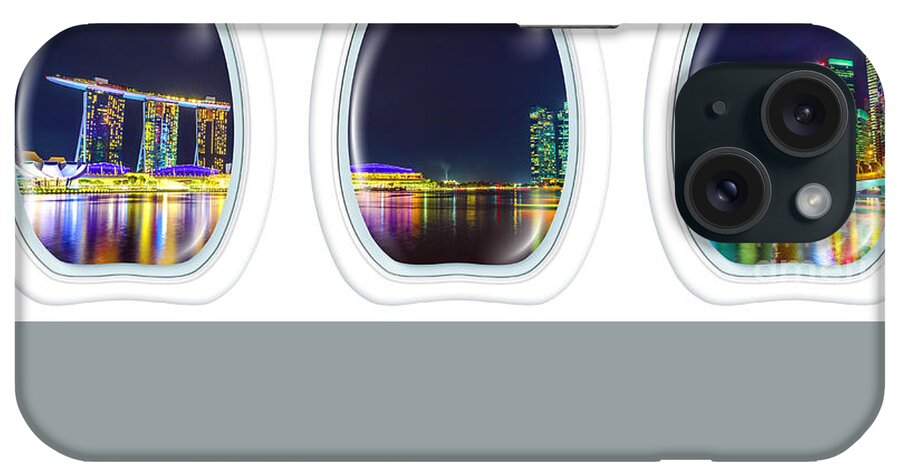 Singapore iPhone Case featuring the photograph Porthole windows on Singapore by night by Benny Marty