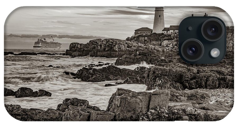 America iPhone Case featuring the photograph Portland Head Light - Cape Elizabeth Maine in Sepia by Gregory Ballos