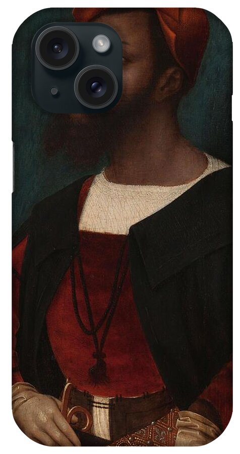 Jan Jansz Mostaert iPhone Case featuring the painting Portrait of an African Man -Christophle le More?-. Portrait of an African Man. by Jan Jansz Mostaert