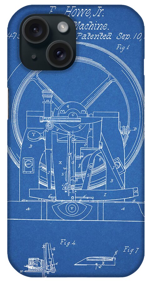 Pp1035-blueprint Singer Sewing Machine Patent Poster iPhone Case featuring the digital art Pp1035-blueprint Singer Sewing Machine Patent Poster by Cole Borders