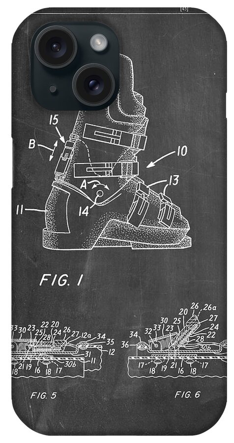 Pp1037-chalkboard Ski Boots Patent Poster iPhone Case featuring the digital art Pp1037-chalkboard Ski Boots Patent Poster by Cole Borders