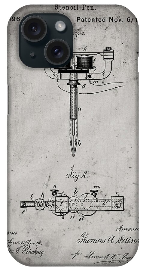 Pp1065-faded Grey Stencil Pen Patent Art iPhone Case featuring the digital art Pp1065-faded Grey Stencil Pen Patent Art by Cole Borders