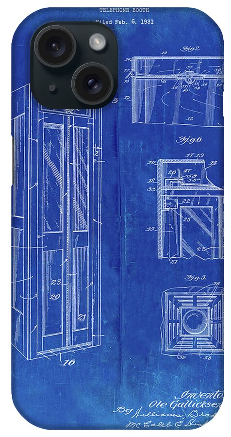 Pp1088-faded Blueprint Telephone Booth Patent Poster iPhone Case featuring the digital art Pp1088-faded Blueprint Telephone Booth Patent Poster by Cole Borders