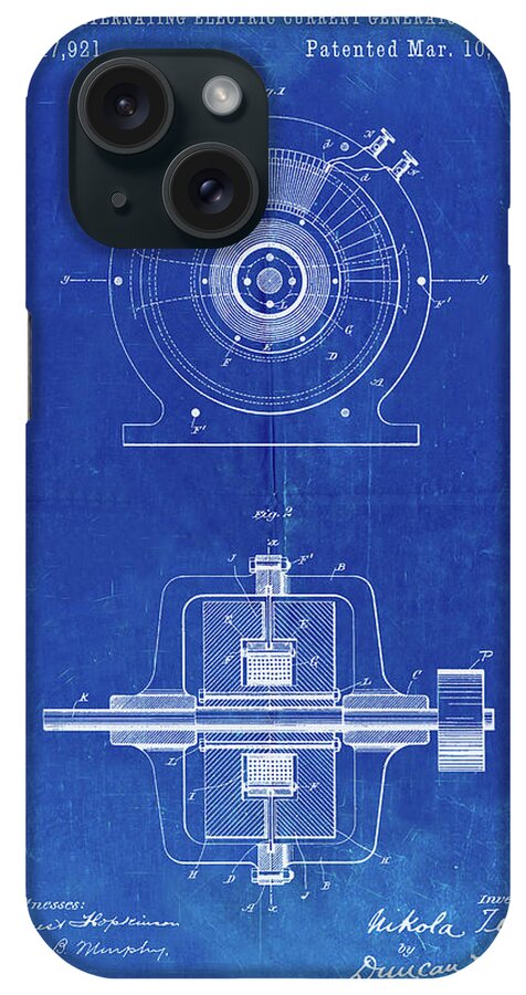 Pp1090-faded Blueprint Tesla Alternating Current Generator Poster iPhone Case featuring the digital art Pp1090-faded Blueprint Tesla Alternating Current Generator Poster by Cole Borders