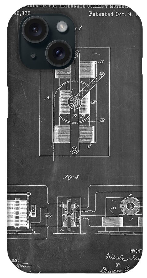 Pp1095-chalkboard Tesla Regulator For Alternate Current Motor Patent Poster iPhone Case featuring the digital art Pp1095-chalkboard Tesla Regulator For Alternate Current Motor Patent Poster by Cole Borders