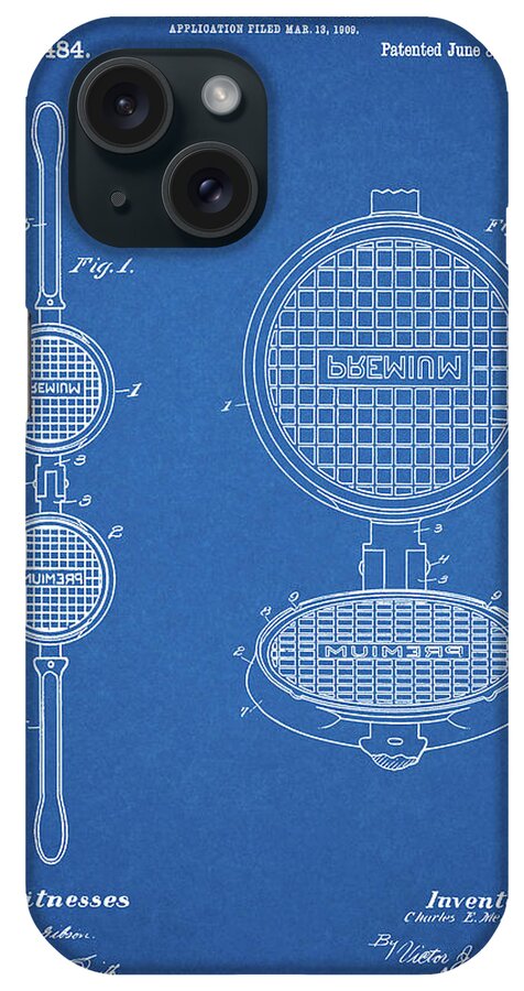 Pp1130-blueprint Waffle Iron For Ice Cream Cones 1909 Patent Poster iPhone Case featuring the digital art Pp1130-blueprint Waffle Iron For Ice Cream Cones 1909 Patent Poster by Cole Borders