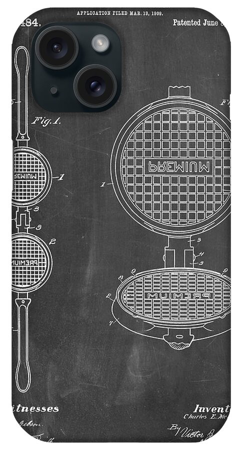 Pp1130-chalkboard Waffle Iron For Ice Cream Cones 1909 Patent Poster iPhone Case featuring the digital art Pp1130-chalkboard Waffle Iron For Ice Cream Cones 1909 Patent Poster by Cole Borders