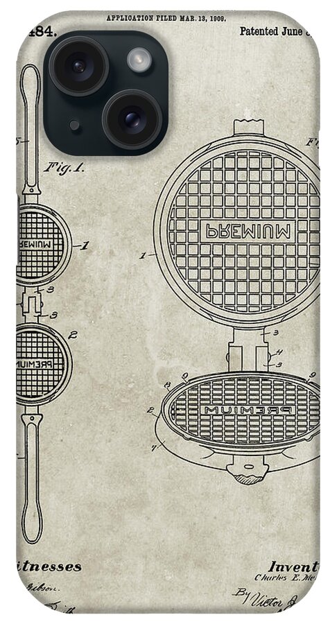 Pp1130-sandstone Waffle Iron For Ice Cream Cones 1909 Patent Poster iPhone Case featuring the digital art Pp1130-sandstone Waffle Iron For Ice Cream Cones 1909 Patent Poster by Cole Borders