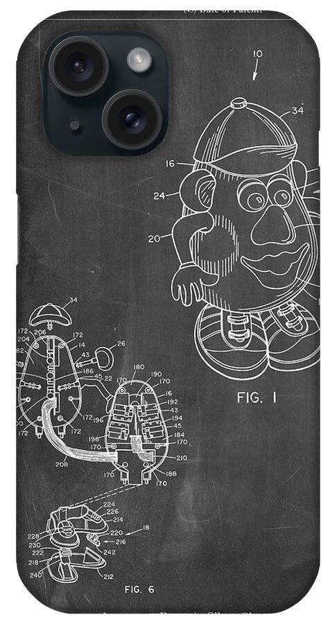 Pp123- Chalkboard Mr. Potato Head Patent Poster iPhone Case featuring the digital art Pp123- Chalkboard Mr. Potato Head Patent Poster by Cole Borders