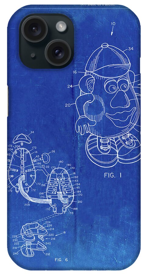 Pp123- Faded Blueprint Mr. Potato Head Patent Poster iPhone Case featuring the digital art Pp123- Faded Blueprint Mr. Potato Head Patent Poster by Cole Borders