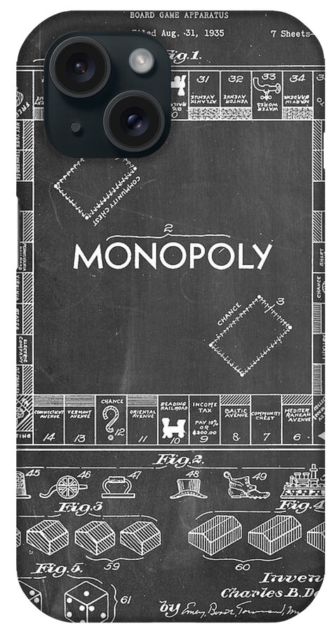 Pp131- Chalkboard Monopoly Patent Poster iPhone Case featuring the digital art Pp131- Chalkboard Monopoly Patent Poster by Cole Borders