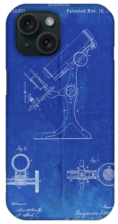 Pp132- Faded Blueprint Antique Microscope Patent Poster iPhone Case featuring the digital art Pp132- Faded Blueprint Antique Microscope Patent Poster by Cole Borders