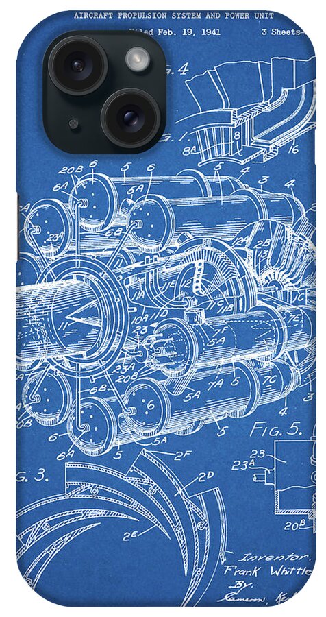 Pp14-blueprint Jet Engine Patent Poster iPhone Case featuring the digital art Pp14-blueprint Jet Engine Patent Poster by Cole Borders