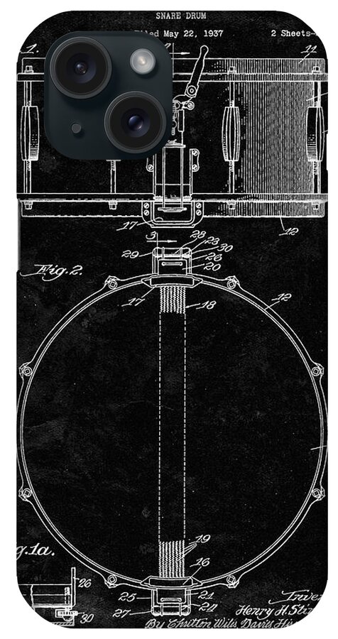 Pp147- Black Grunge Slingerland Snare Drum Patent Poster iPhone Case featuring the digital art Pp147- Black Grunge Slingerland Snare Drum Patent Poster by Cole Borders