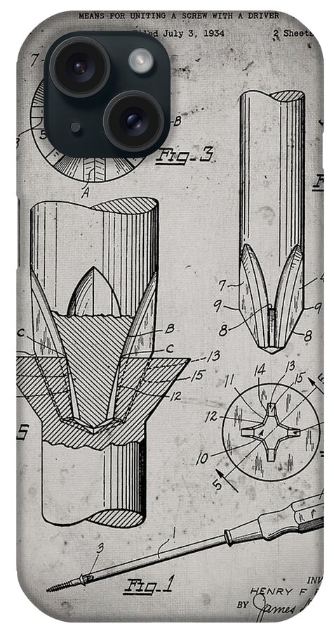 Pp153- Faded Grey Phillips Head Screw Driver Patent Poster iPhone Case featuring the digital art Pp153- Faded Grey Phillips Head Screw Driver Patent Poster by Cole Borders