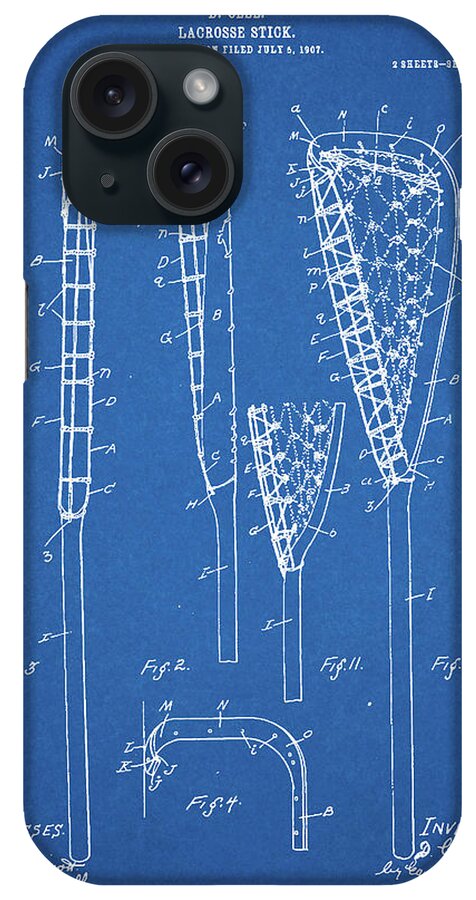 Pp166- Blueprint Lacrosse Stick Patent Poster iPhone Case featuring the digital art Pp166- Blueprint Lacrosse Stick Patent Poster by Cole Borders