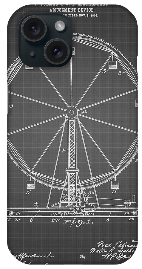 Pp167- Black Grid Ferris Wheel Poster iPhone Case featuring the digital art Pp167- Black Grid Ferris Wheel Poster by Cole Borders