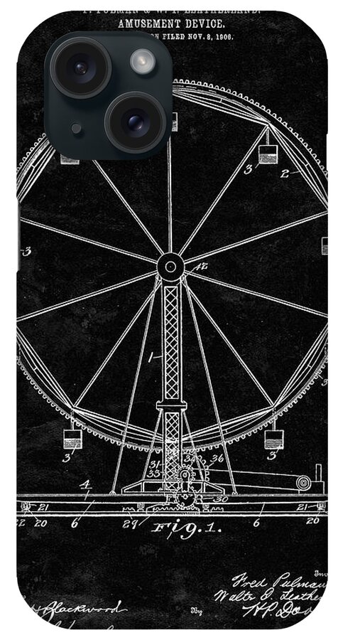 Pp167- Black Grunge Ferris Wheel Poster iPhone Case featuring the digital art Pp167- Black Grunge Ferris Wheel Poster by Cole Borders