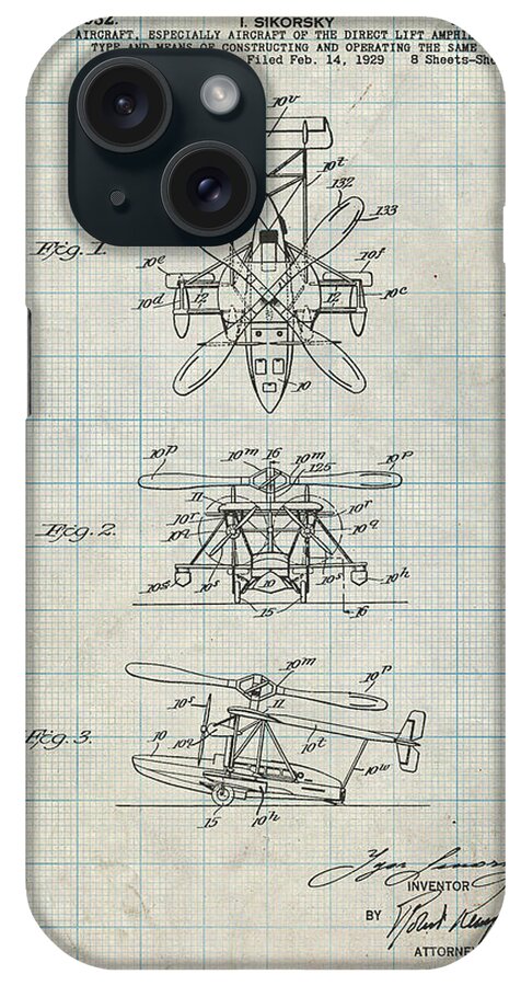 Pp170- Antique Grid Parchment Sikorsky S-41 Amphibian Aircraft Patent Poster iPhone Case featuring the digital art Pp170- Antique Grid Parchment Sikorsky S-41 Amphibian Aircraft Patent Poster by Cole Borders