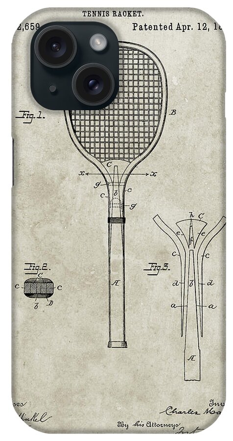 Pp183- Sandstone Tennis Racket 1892 Patent Poster iPhone Case featuring the digital art Pp183- Sandstone Tennis Racket 1892 Patent Poster by Cole Borders