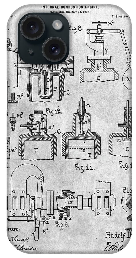 Pp257-slate Diesel Engine 1898 Patent Poster iPhone Case featuring the digital art Pp257-slate Diesel Engine 1898 Patent Poster by Cole Borders