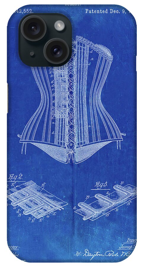 Pp259-faded Blueprint Corset Patent Poster iPhone Case featuring the digital art Pp259-faded Blueprint Corset Patent Poster by Cole Borders
