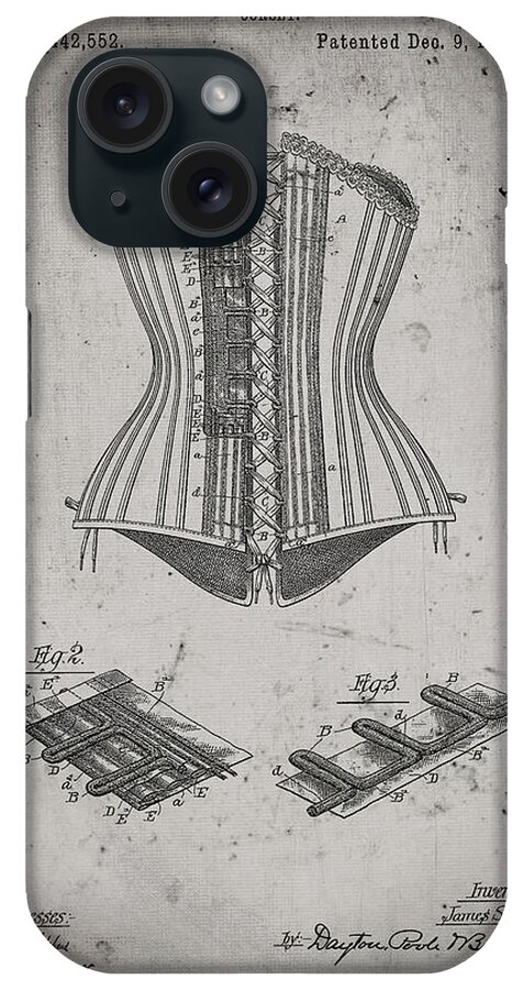 Pp259-faded Grey Corset Patent Poster iPhone Case featuring the digital art Pp259-faded Grey Corset Patent Poster by Cole Borders