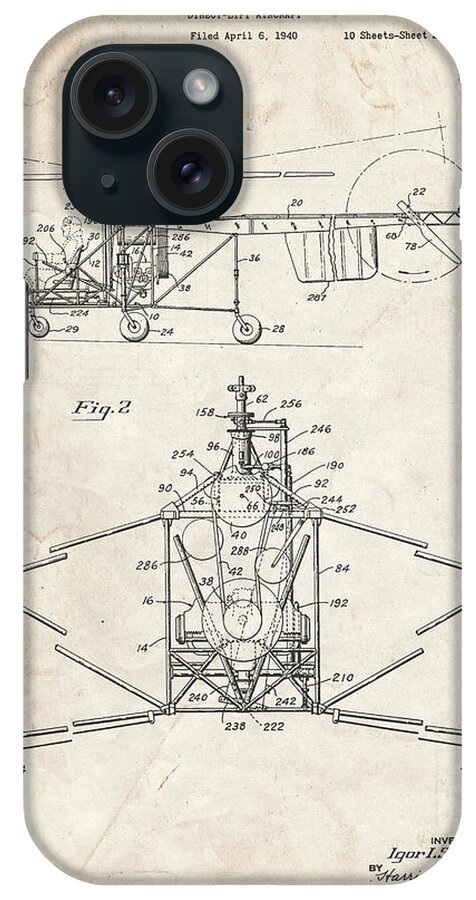 Pp28-vintage Parchment Sikorsky S-47 Helicopter Patent Poster iPhone Case featuring the digital art Pp28-vintage Parchment Sikorsky S-47 Helicopter Patent Poster by Cole Borders