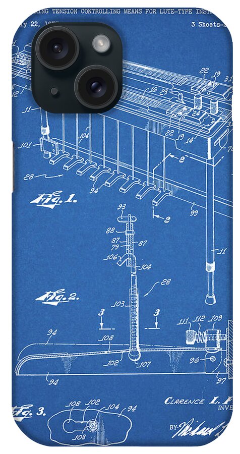 Pp281-blueprint Fender Pedal Steel Guitar Patent Poster iPhone Case featuring the digital art Pp281-blueprint Fender Pedal Steel Guitar Patent Poster by Cole Borders